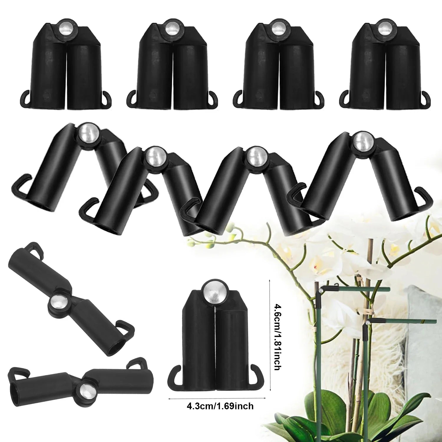 Plant Support A/B-Type Fixed Clip Connector – PP Plastic Stake Connector for Climbing Vines & Greenhouse Frames (10 pcs)