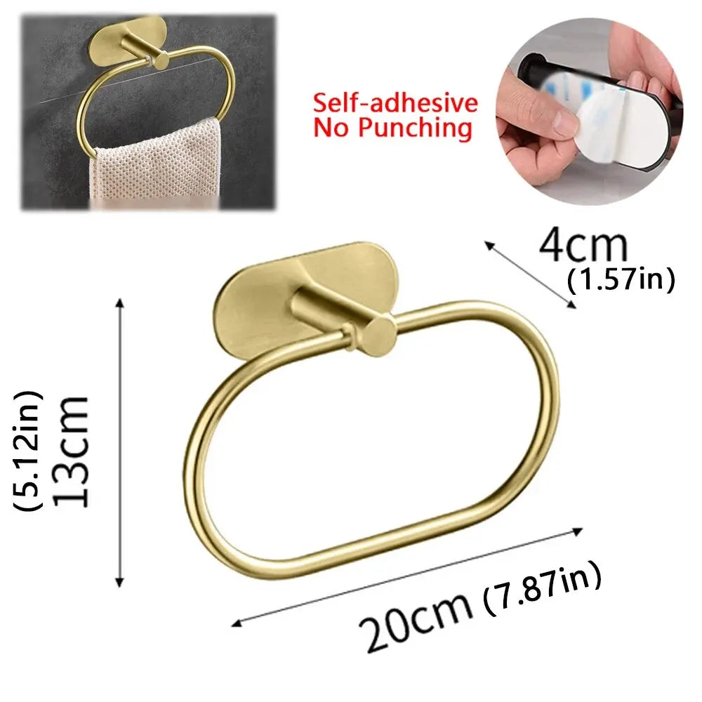 304 Stainless Steel Towel Ring — No-Drill, 180° Rotatable, 20×13cm