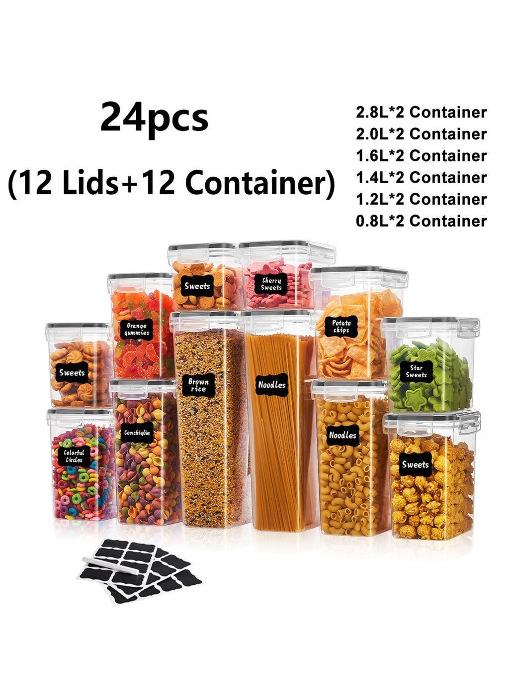Airtight Food Storage Containers with Lids — Set of 24 or 48