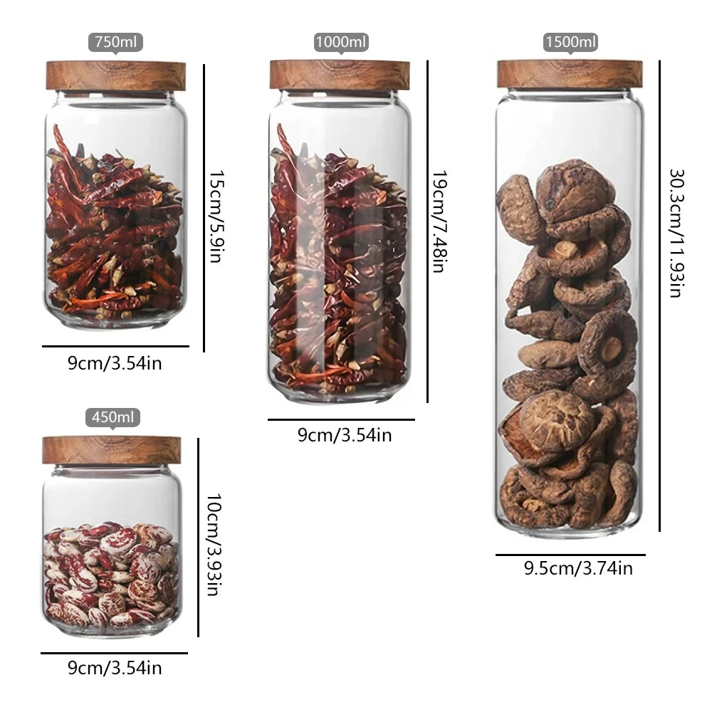 Glass Airtight Canister with Wooden Lid — Japanese Style, Kitchen & Pantry