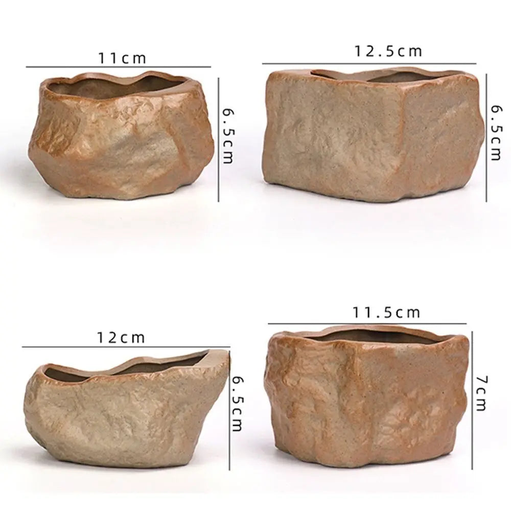 Stone Shape Ceramic Succulent Pot – Nordic Style Planter with Drainage Hole