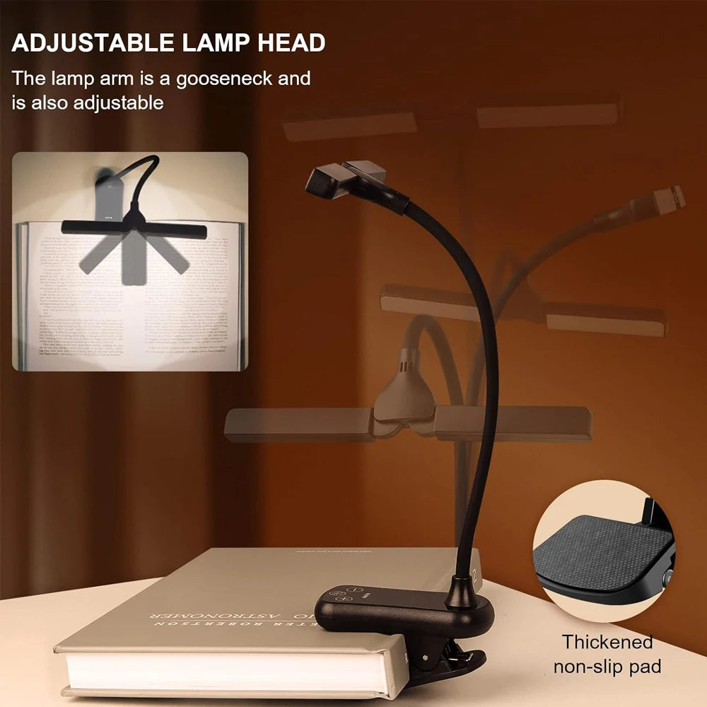 Dual-Head Touch Reading Light — Wide Illumination, USB Rechargeable