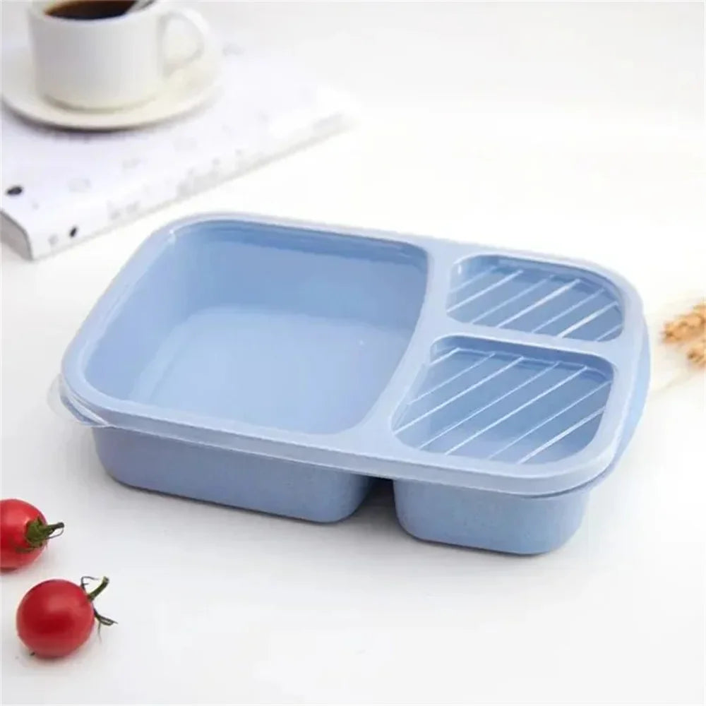 Wheat Straw Bento Lunch Box — 3 Compartments, Leakproof, Microwave Safe