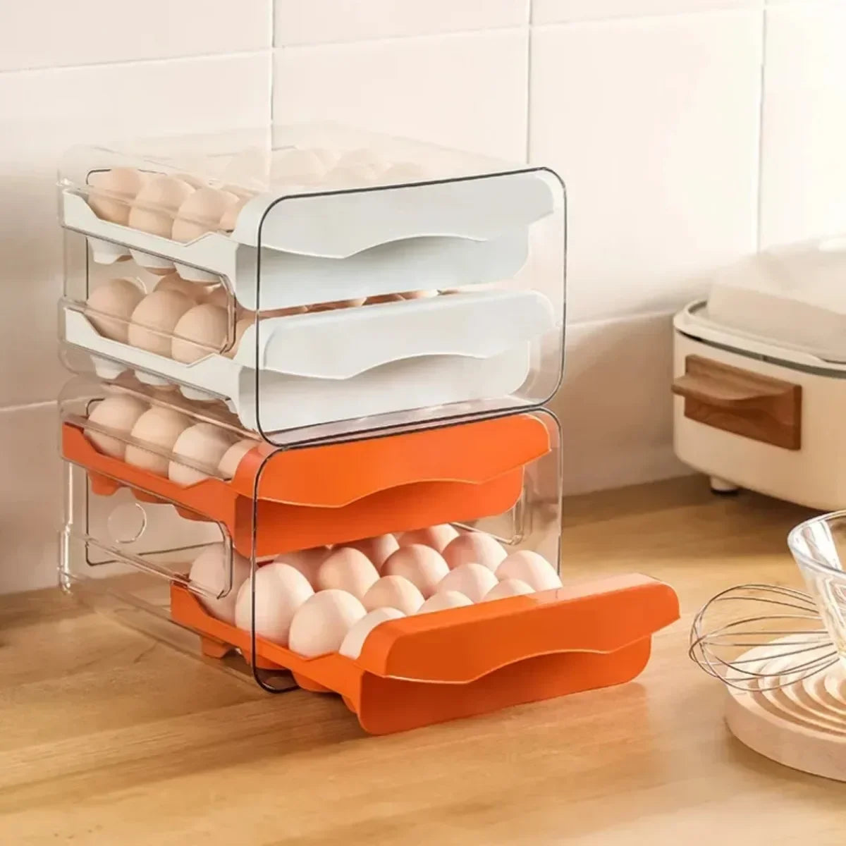 Double-Drawer Egg Box — 32 Grid, Dustproof, Fridge Organizer
