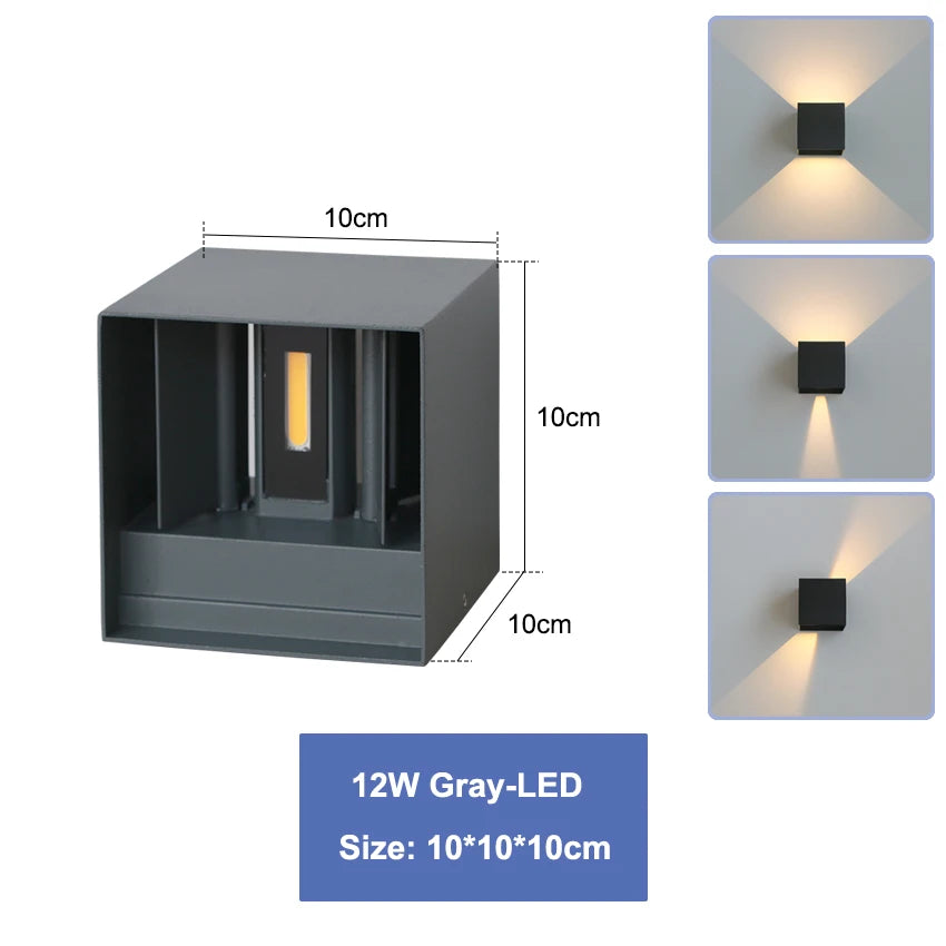 IP65 Waterproof LED Wall Lamp — 6W/12W, Black, White or Grey