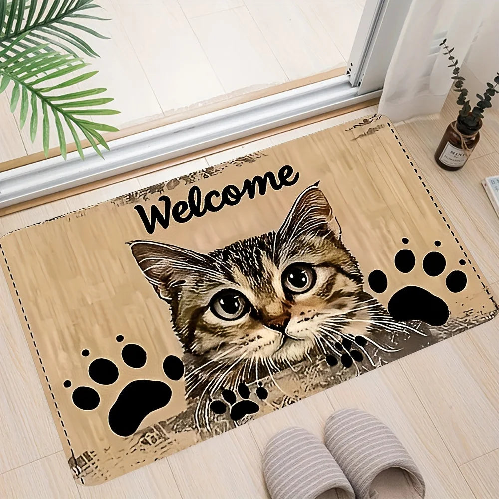 VIKAMA Cute Cat Door Mat – Fade Resistant Polyester Rug for Indoor & Outdoor
