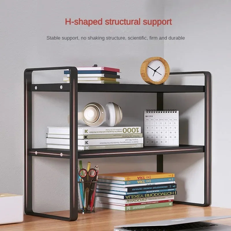 Steel & Wood Tiered Desktop Bookshelf — Desk Organizer Shelf