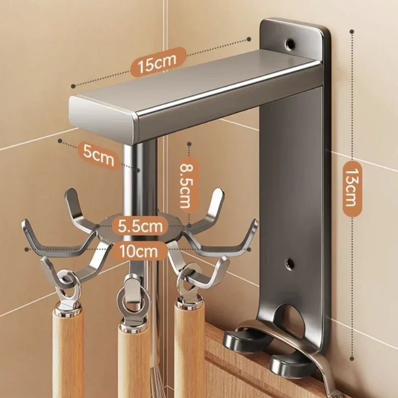 360° Rotatable Kitchen Hook Rack — No-Drill, Spoon & Utensil Hanger