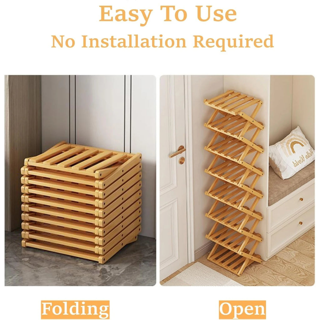 Foldable Bamboo Shoe Rack for Entryway