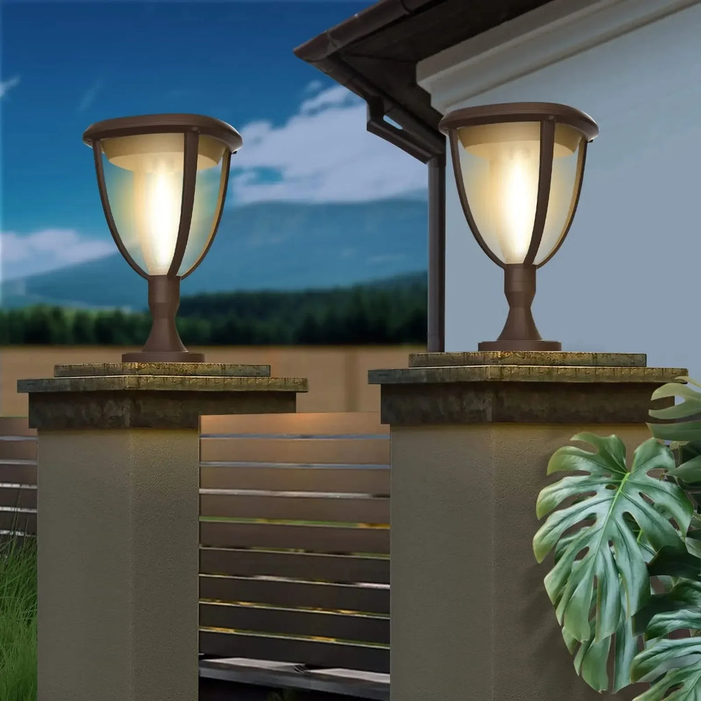 CXWON 360° Solar Outdoor LED Light – IP65 Waterproof Brushed Nickel Lamp for Courtyards, Garages & Landscapes