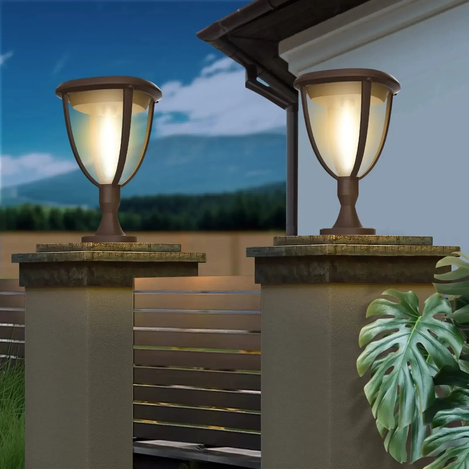 CXWON 360° Solar Outdoor LED Light – IP65 Waterproof Brushed Nickel Lamp for Courtyards, Garages & Landscapes