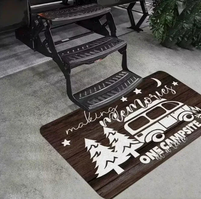 Happy Camping Door Mat – Anti-Slip Polyester Rug 30–50cm Indoor & Outdoor