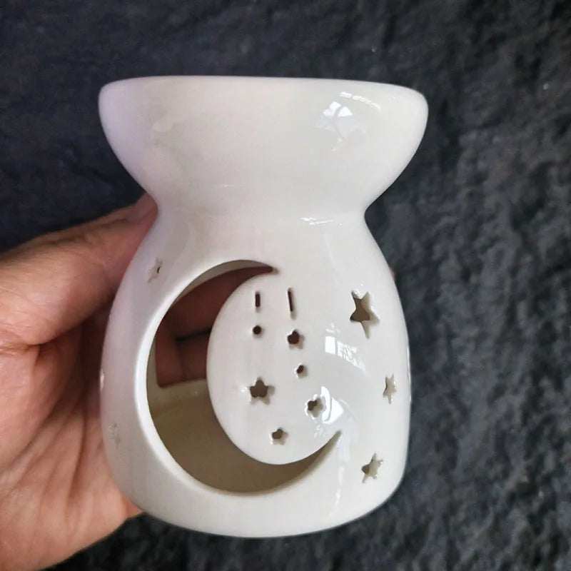 White Ceramic Incense & Essential Oil Burner — Candle Heating Aromatherapy Holder