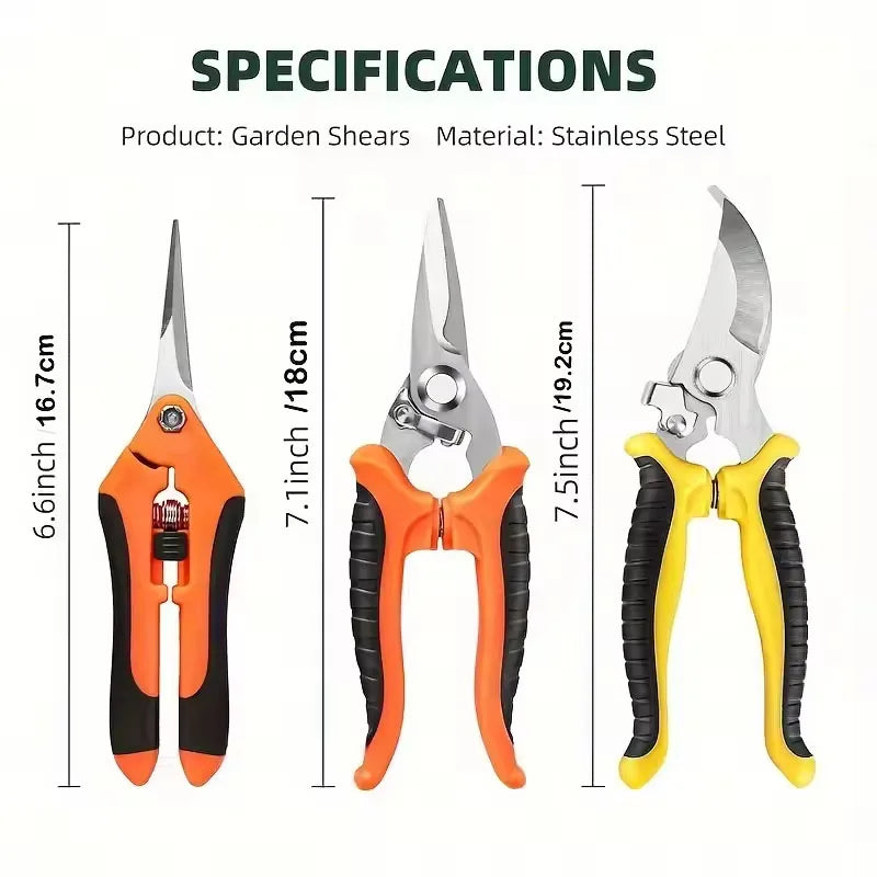 3-Piece Gardening Scissors Set – Ergonomic Non-Slip Pruning Shears with Safety Lock for Beginners