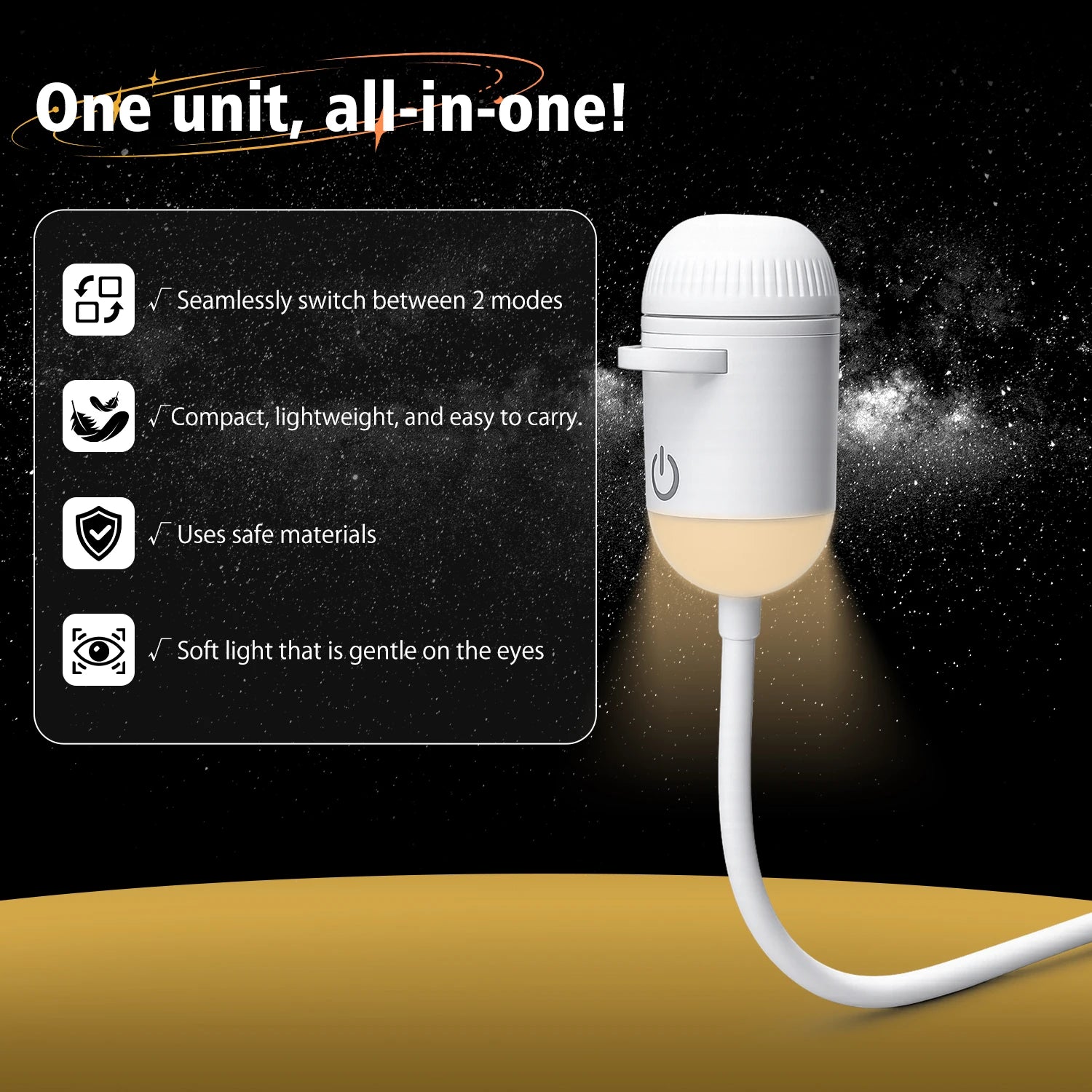 2-in-1 USB Ambient Light — Reading & Atmosphere, Flexible Gooseneck