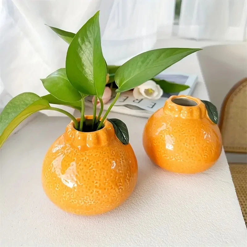 Orange Ceramic Vase — Hydroponic & Decorative Tabletop Vase
