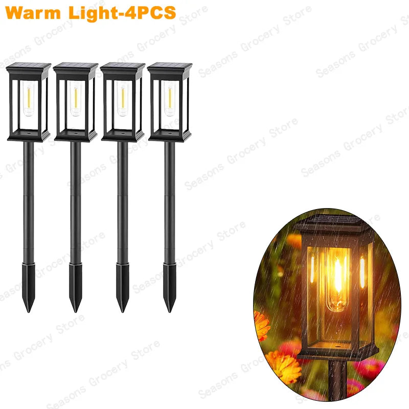 IP65 Waterproof Solar Garden Lights White Warm Light Outdoor Landscape Walkway Lighting Lawn Porch Patio Ambiance Lights