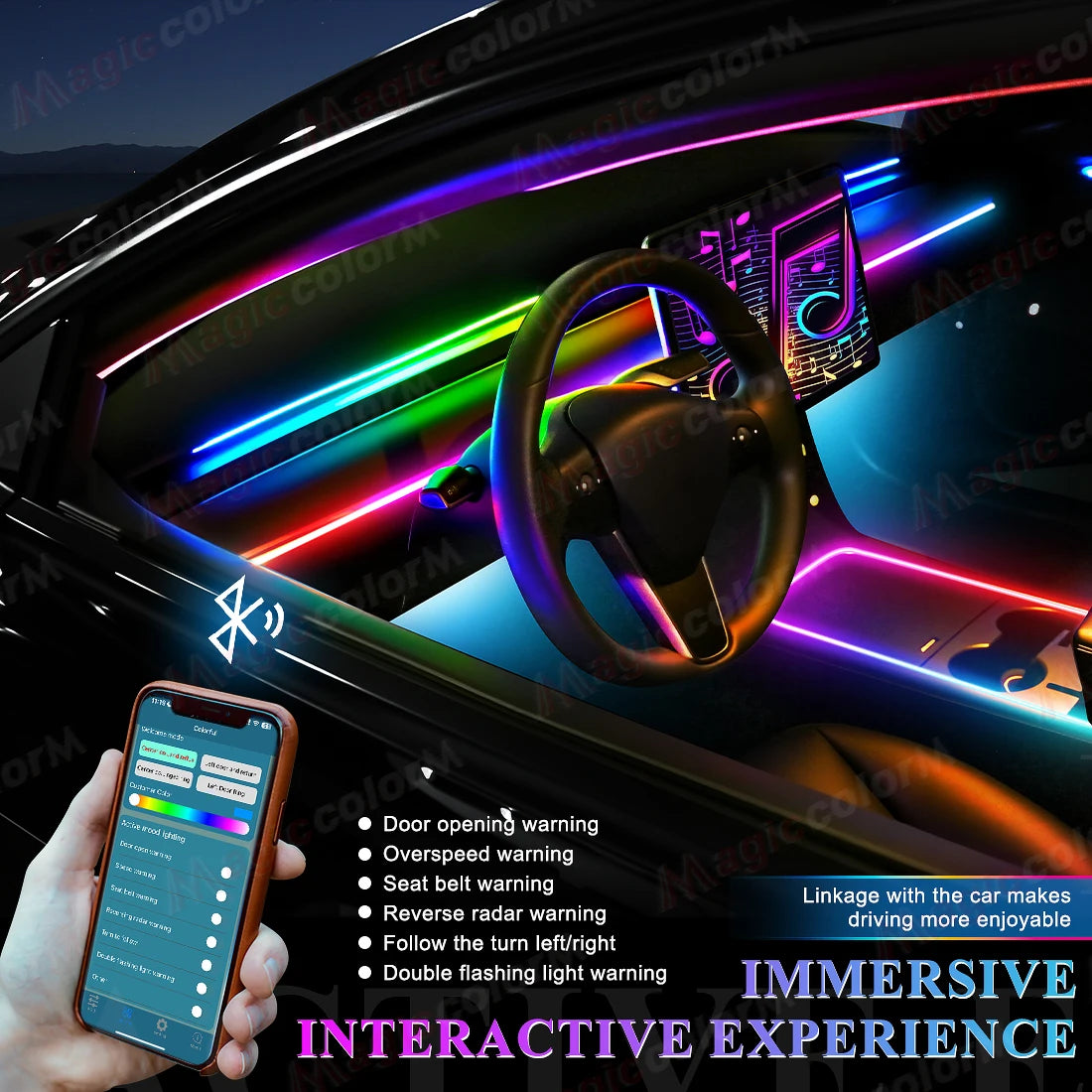 RGB Car Ambient Light Kit — Bluetooth, App Control, 64 Colours