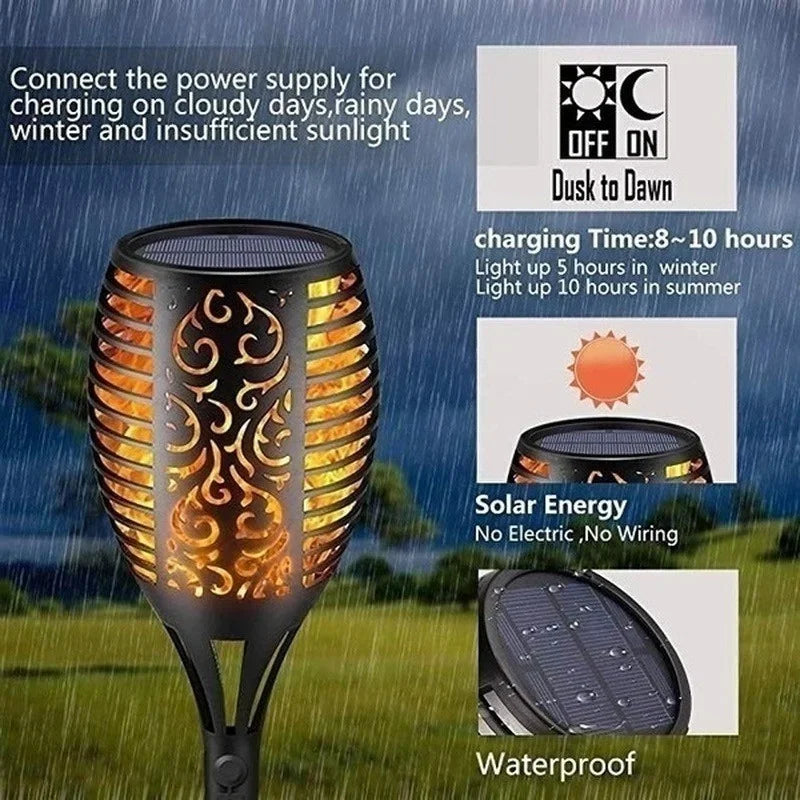 Solar Flame Torch Lights – IP65 Flickering LED Garden Stake Lamps (1–10 pcs)