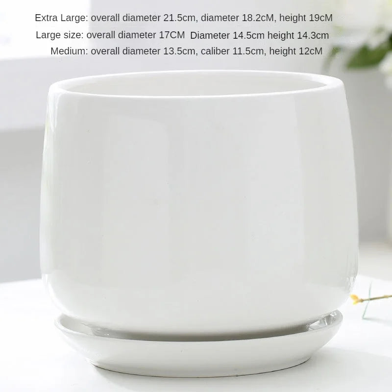 Large Nordic Ceramic Flowerpot with Tray – Glazed Balcony & Indoor Planter