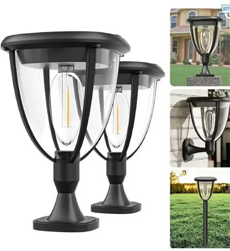 CXWON 360° Solar Outdoor LED Light – IP65 Waterproof Brushed Nickel Lamp for Courtyards, Garages & Landscapes
