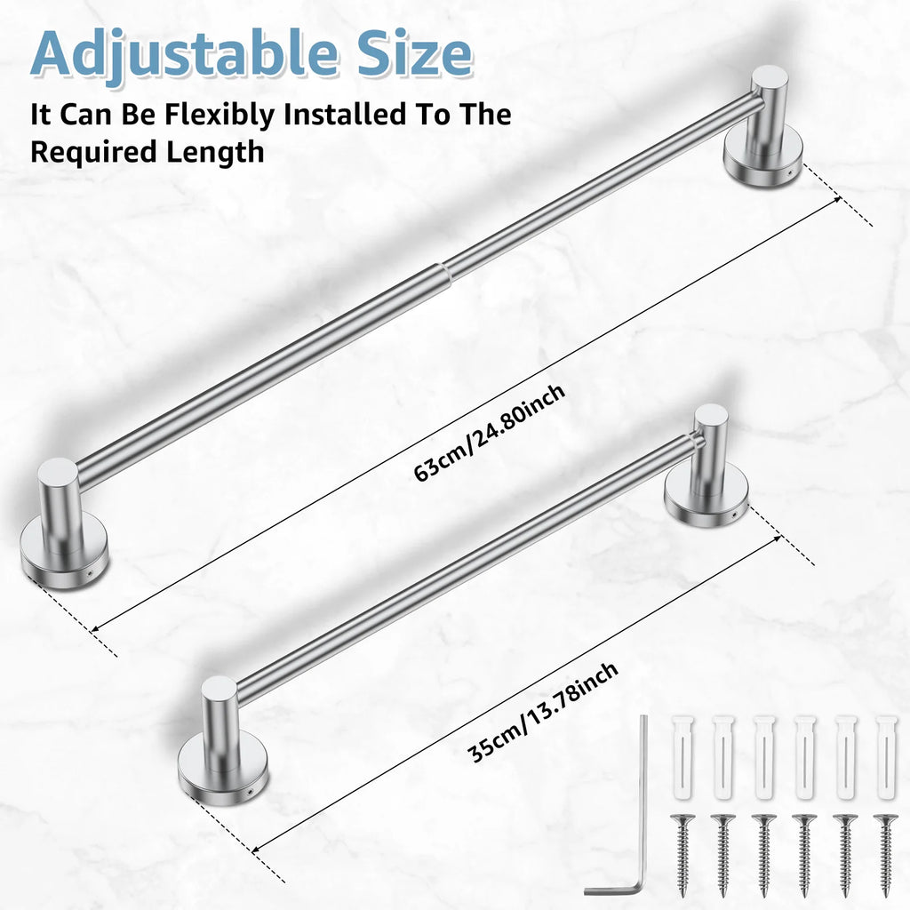 Retractable Stainless Steel Towel Bar — Adjustable 35–63cm, Black or Silver
