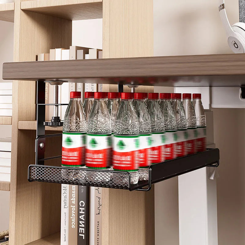 Under-Desk Carbon Steel Cable Management Rack — No-Drill Hook Mount
