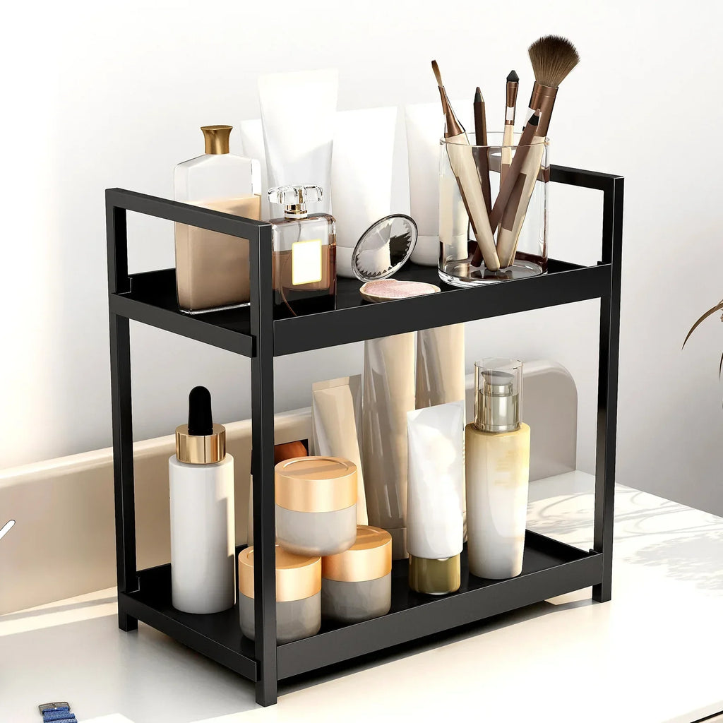 2-Tier Under-Sink Sliding Cabinet Organizer with Hooks — White or Black
