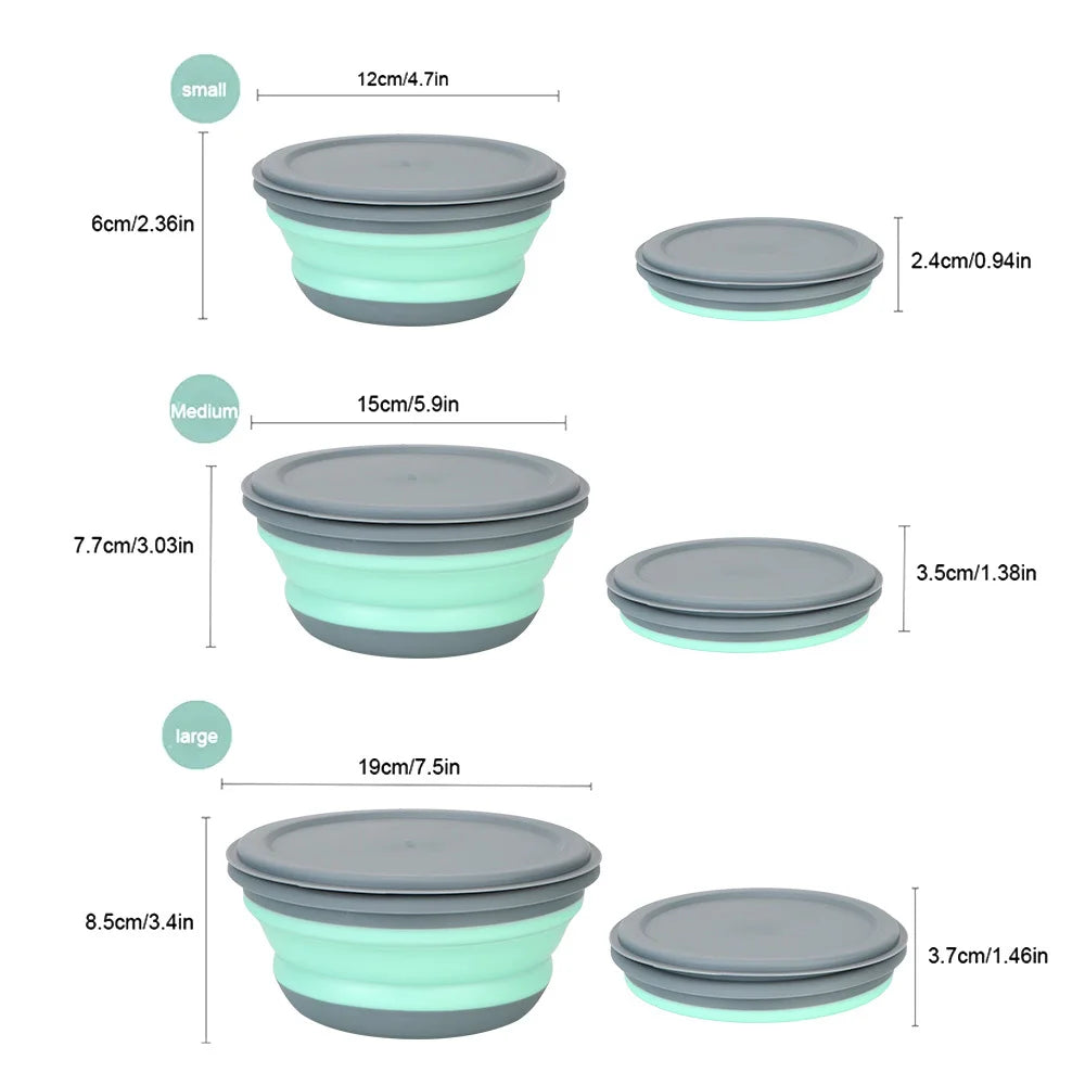 Silicone Foldable Lunch Box Bowl — Set of 3, Portable for Camping & Picnic