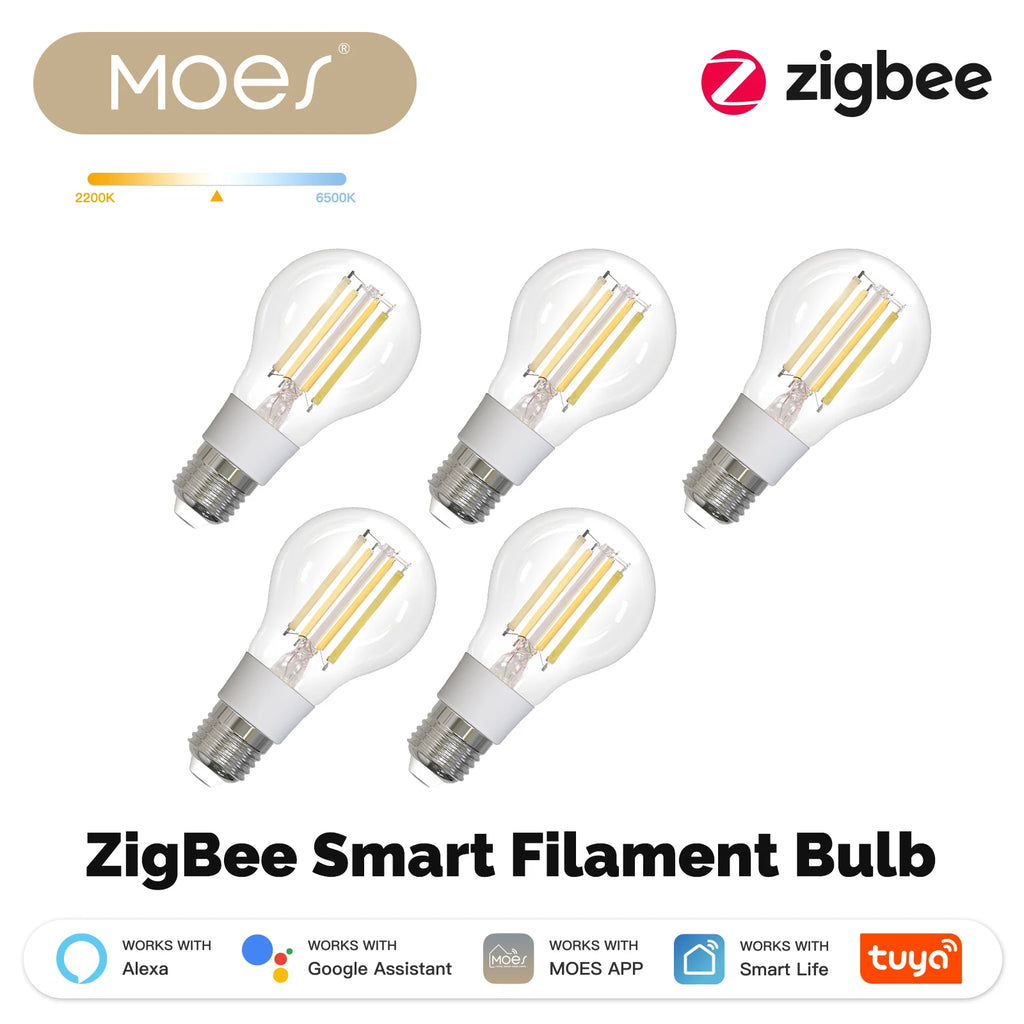 MOES ZigBee Smart Filament Bulb E27 — Tuya App, Alexa & Google Compatible