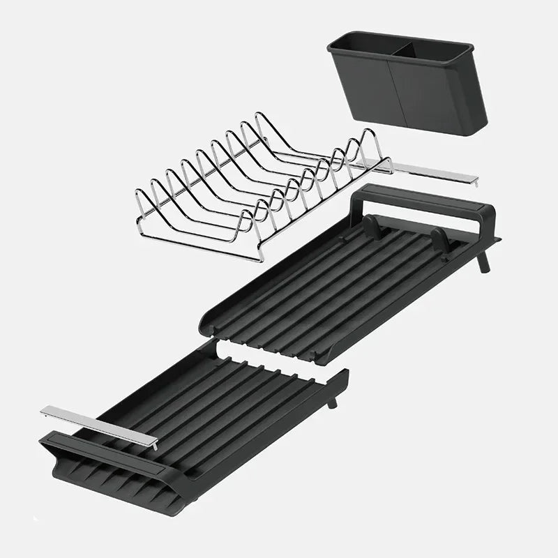 Expandable Small Dish Drainer Rack — with Removable Cutlery Holder