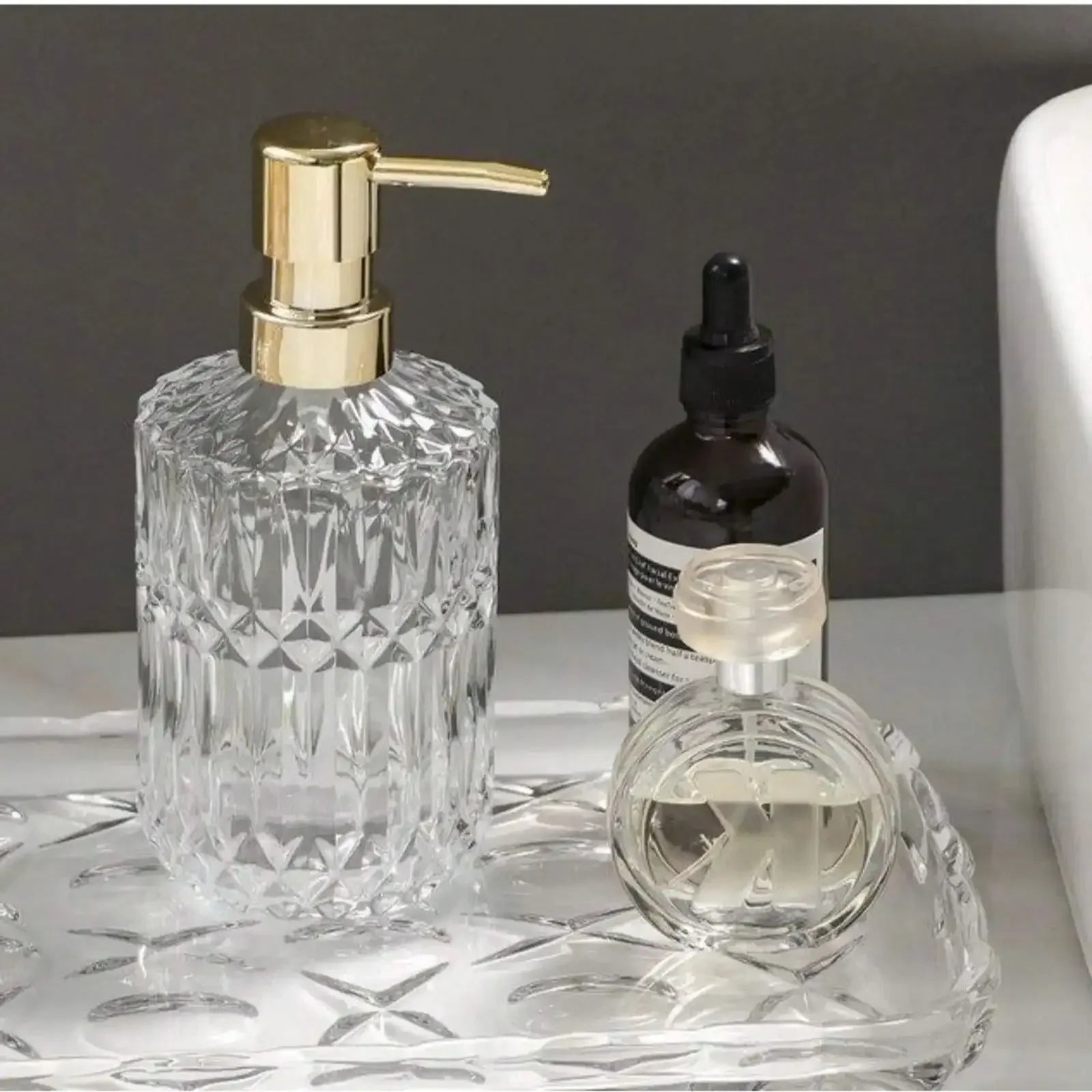 400ml Clear Glass Soap Dispenser — Manual Press Hand Sanitizer Bottle
