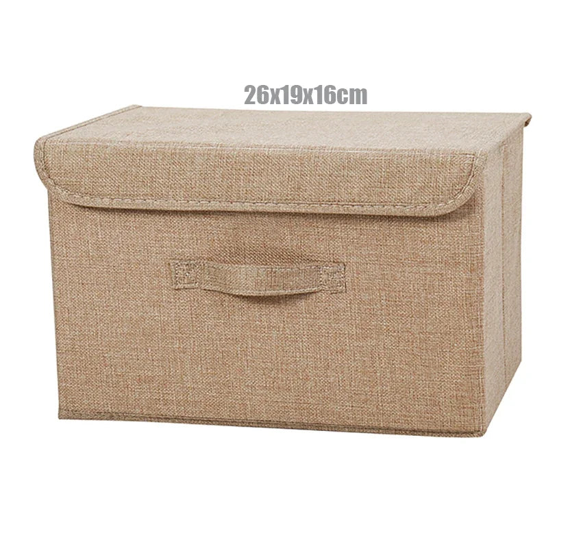 Foldable Cotton Linen Storage Basket with Lid