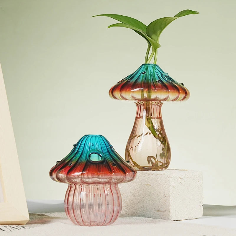 Colourful Stained Glass Mushroom Vase — Hydroponic & Aromatherapy Decoration