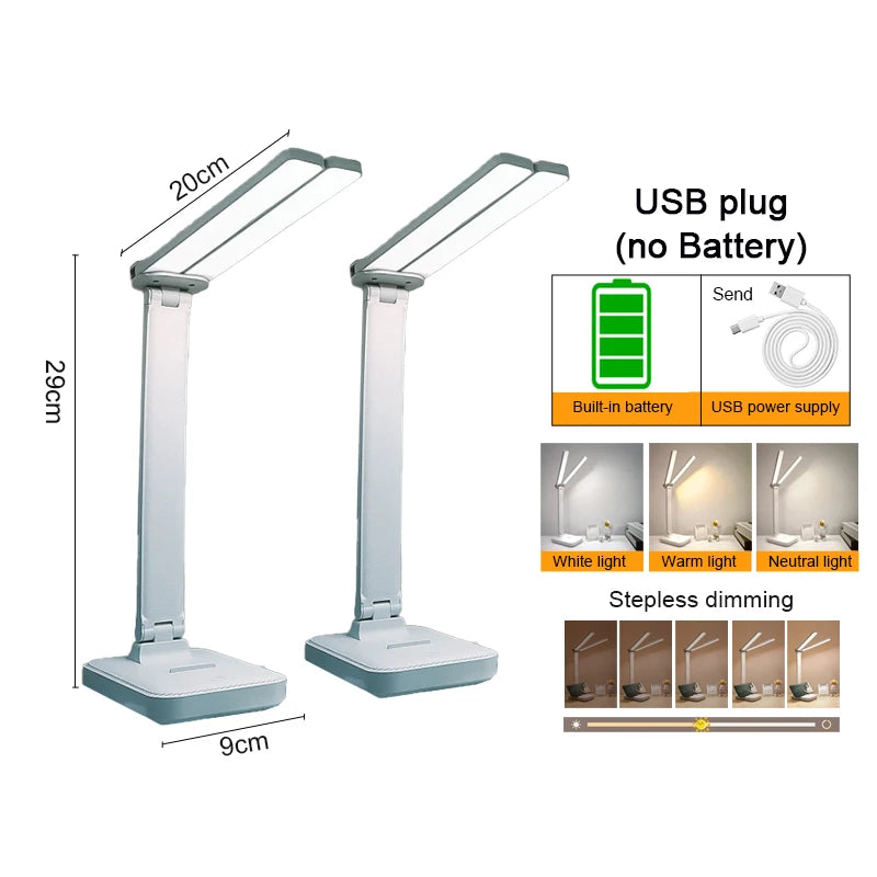 Foldable USB Rechargeable Desk Lamp — Touch Dimming, 3 Colour Modes
