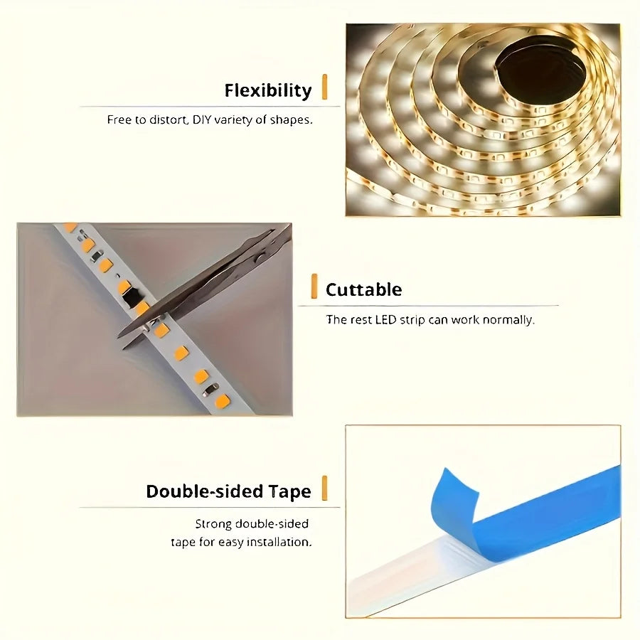 Gesture-Activated LED Strip Light — USB, Dimmable, for Cabinets & TV Backlight