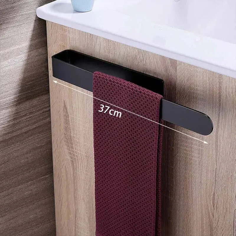 304 Stainless Steel No-Drill Towel Bar — Brushed, 23cm or 37cm, Black or Steel