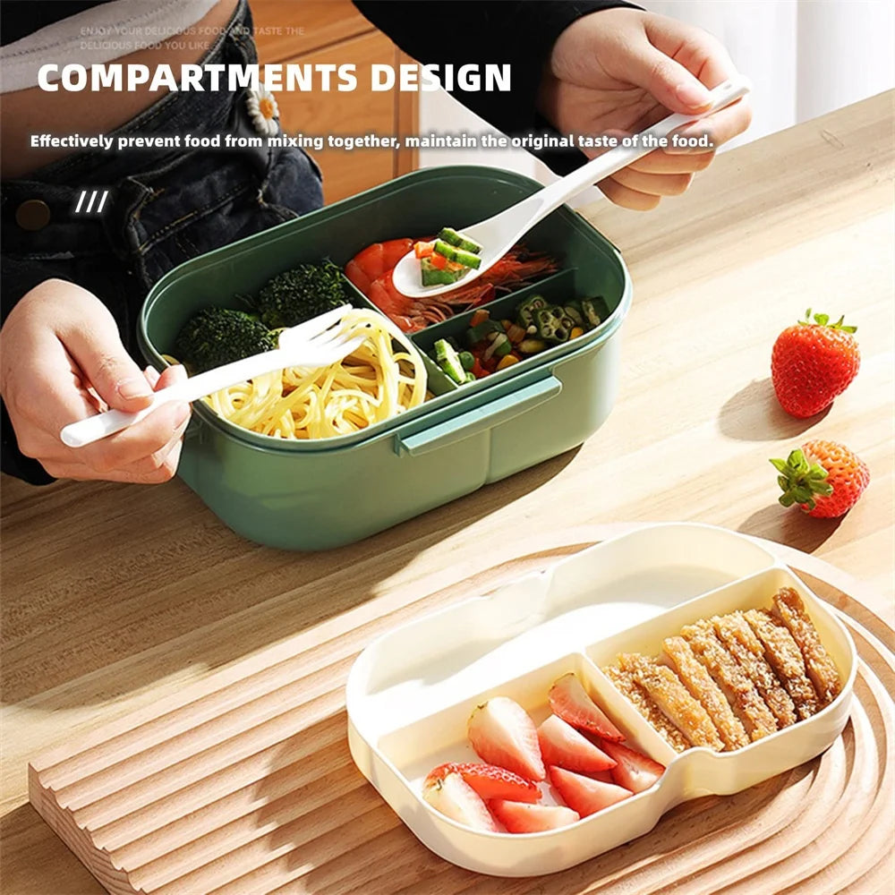 2-Layer Bento Lunch Box with Spoon & Fork — Leakproof, Portable