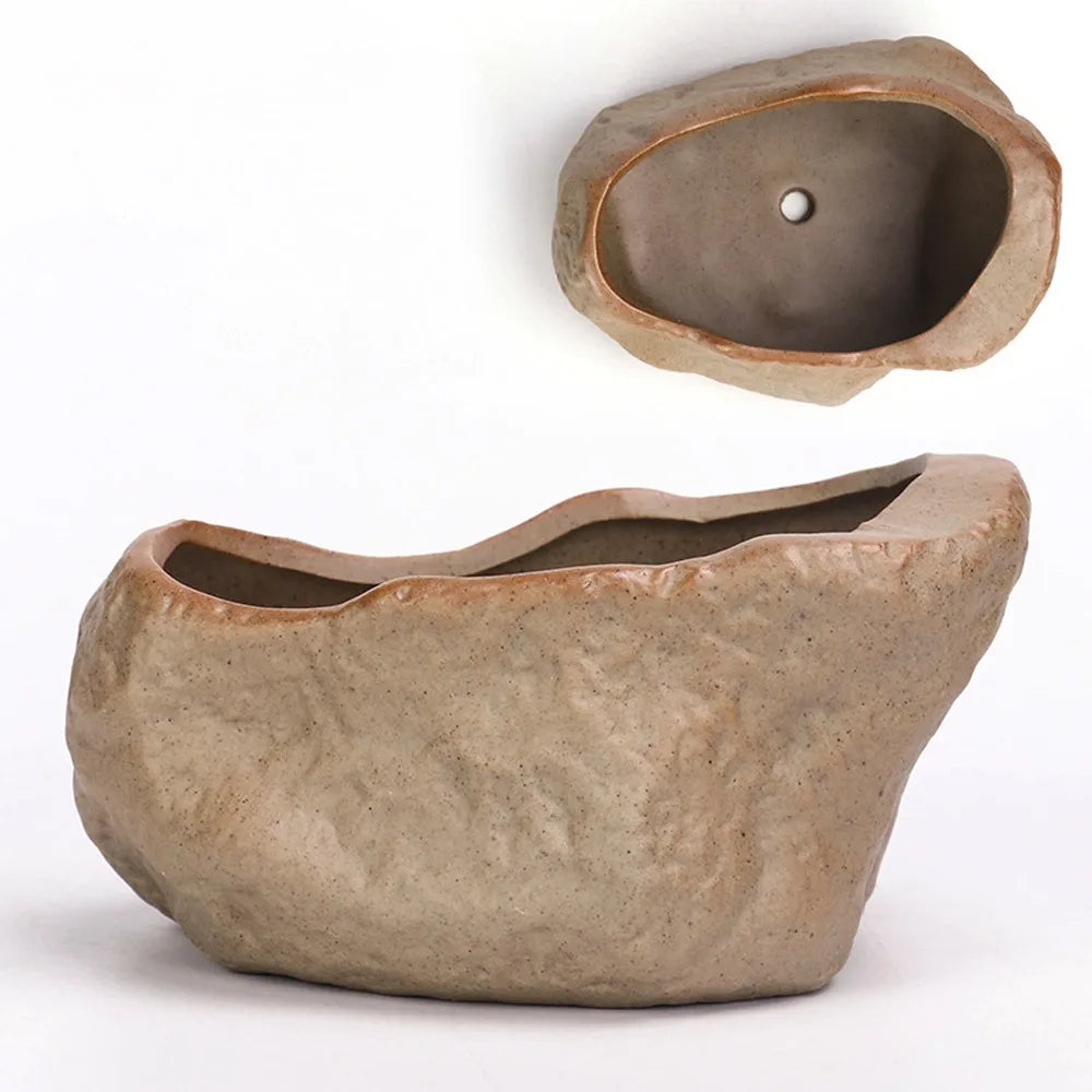 Stone Shape Ceramic Succulent Pot – Nordic Style Planter with Drainage Hole