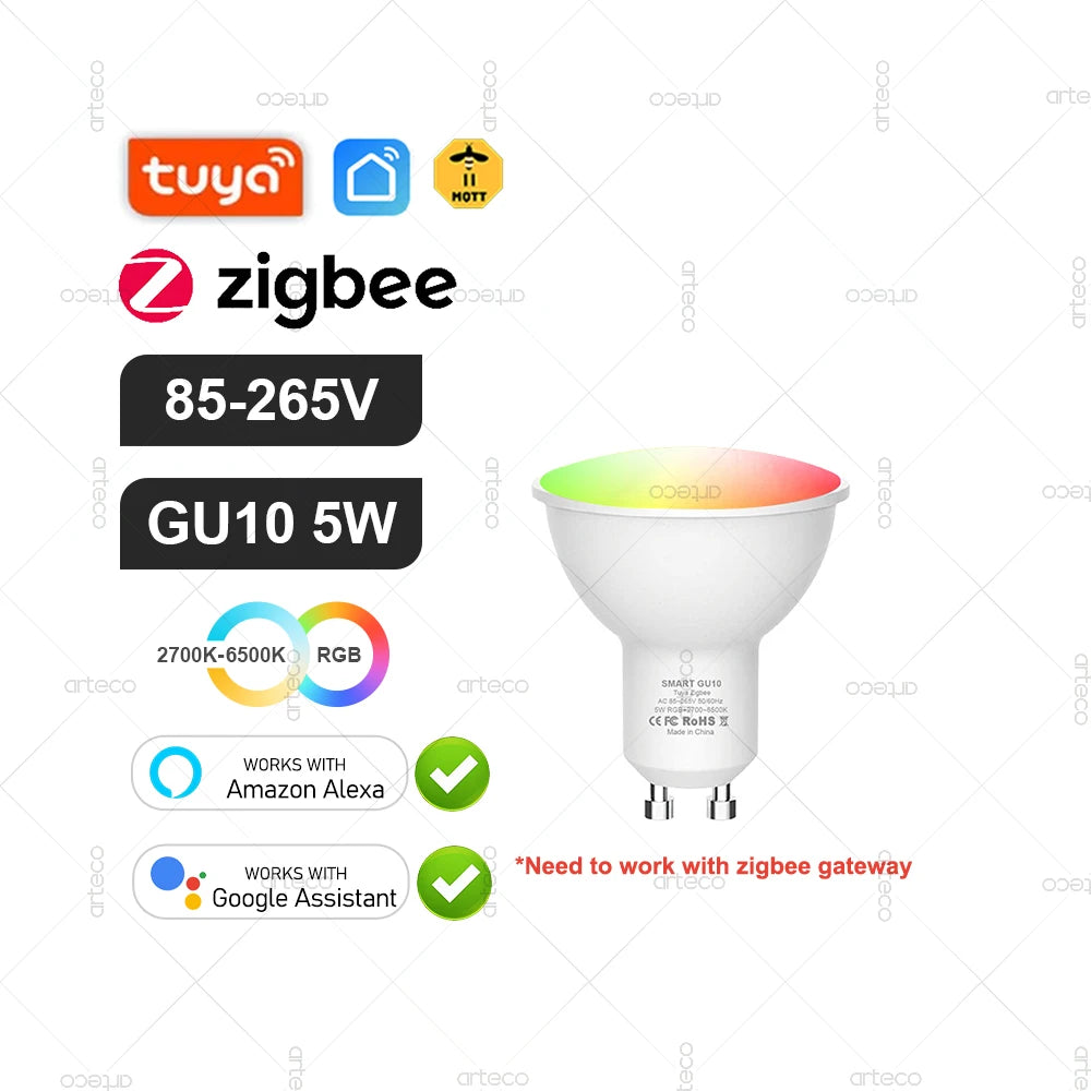 Tuya Smart Bulb — ZigBee, WiFi or Bluetooth, E27 / E14 / GU10, RGBCW