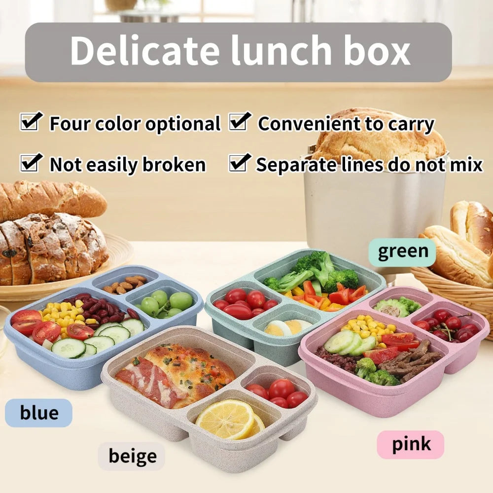 Wheat Straw Bento Lunch Box — 3 Compartments, Leakproof, Microwave Safe