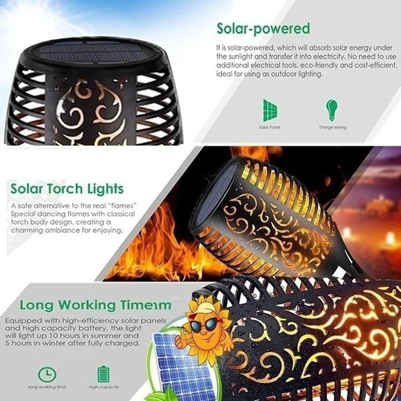 Solar Flame Torch Lights – IP65 Flickering LED Garden Stake Lamps (1–10 pcs)