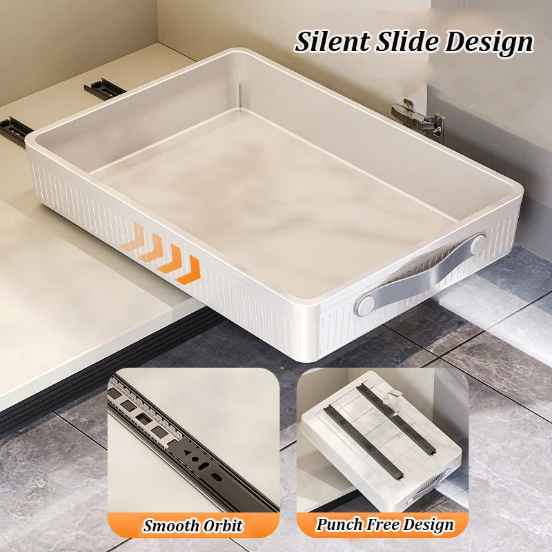 Kitchen Sliding Drawer Cabinet Organizer with Handle — No-Drill, Multipurpose