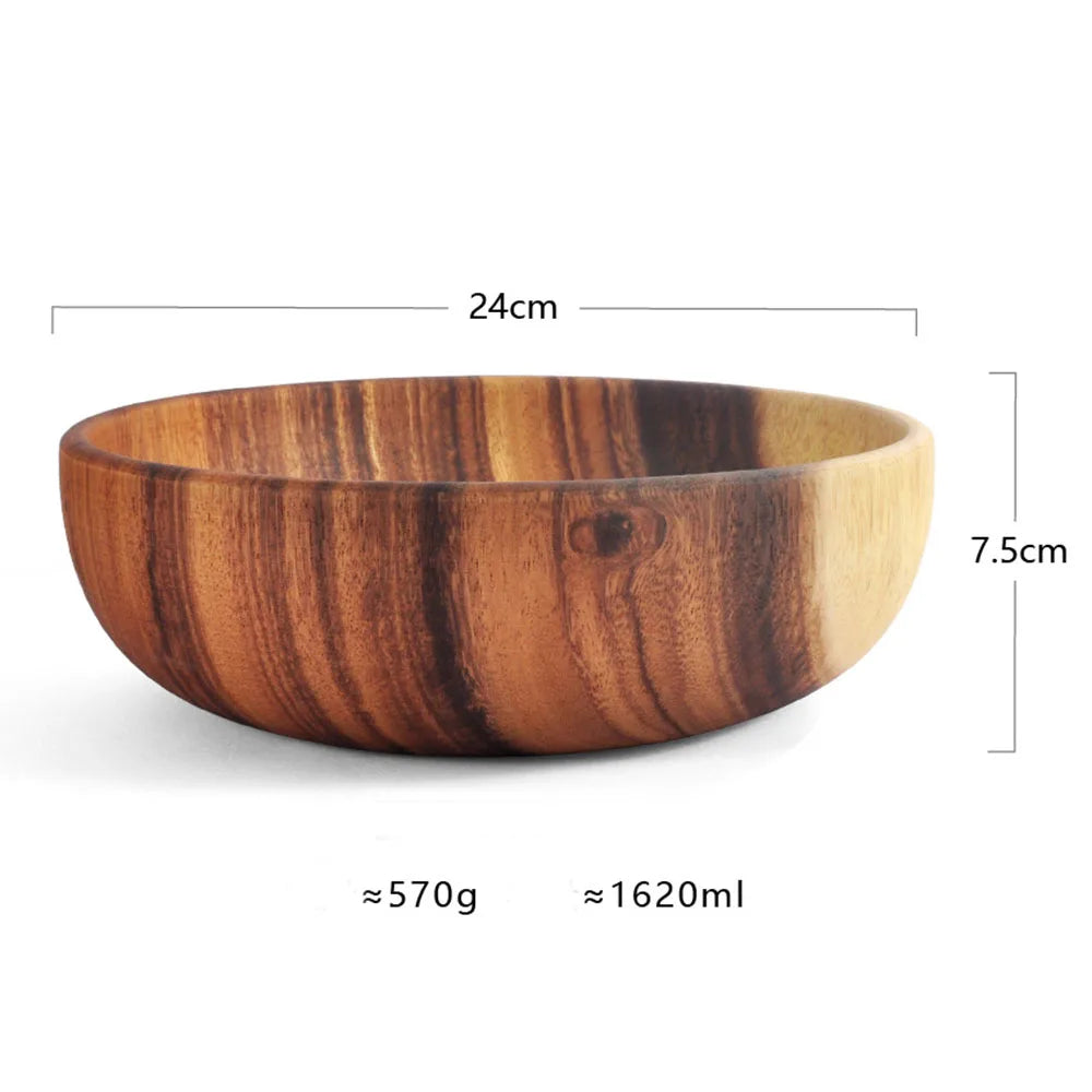 Natural Acacia Wood Salad Bowl — Handmade, Multiple Sizes