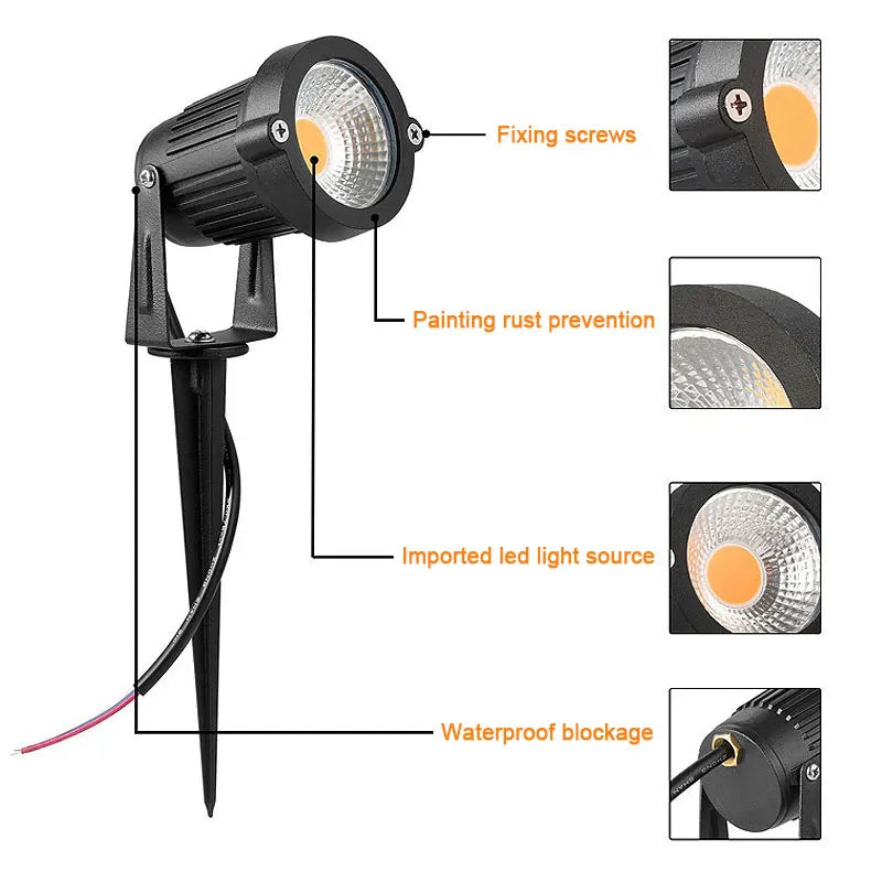 teetealy LED COB Spike Lawn Lamp – 5W–20W Garden Path Spotlight IP65