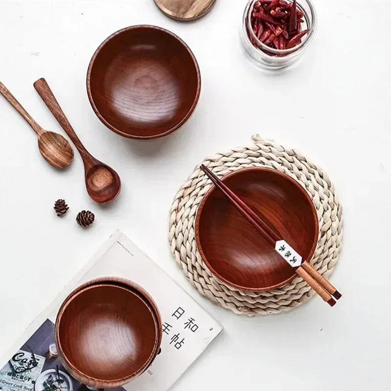Japanese Style Jujube Wood Round Bowl — Soup, Rice & Children’s Tableware