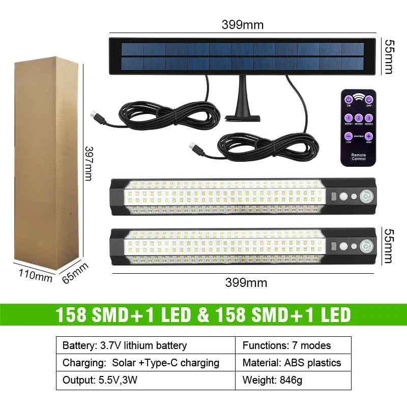 PDQ 158 LED Solar Flood Light – Motion Sensor & Remote, IP65 Dusk-to-Dawn