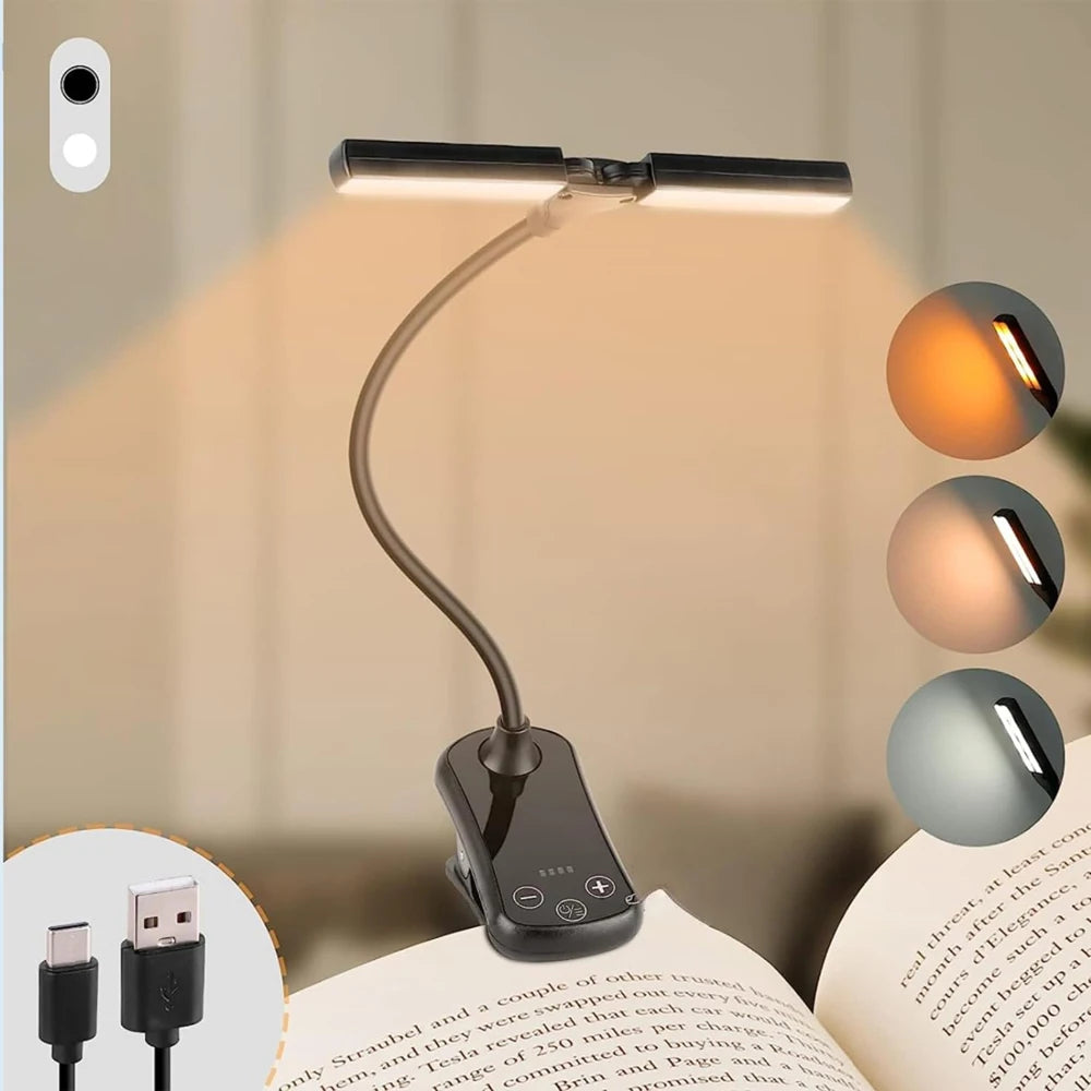 Dual-Head Touch Reading Light — Wide Illumination, USB Rechargeable