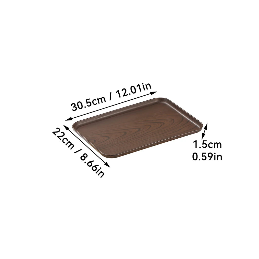 Wood Grain Plastic Stackable Food Serving Tray — Large Capacity Kitchen Organiser