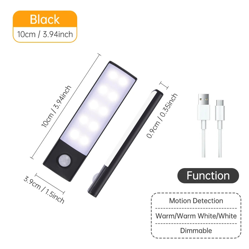 Motion Sensor Cabinet Light — 3 Colour Modes, USB Rechargeable, Black or Silver
